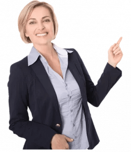 Image-oung Woman pointing to the right hand side of page